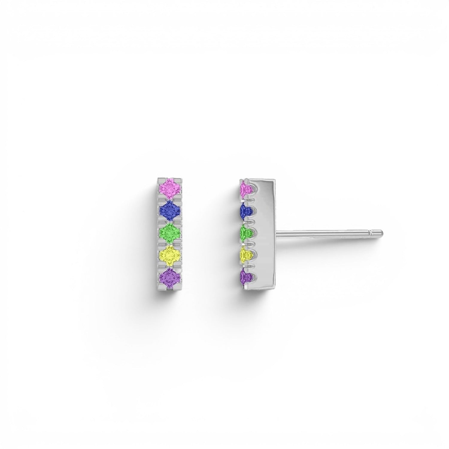 Kids U Pave Petit Rainbow Bar Earrings - Lotus Diamond
