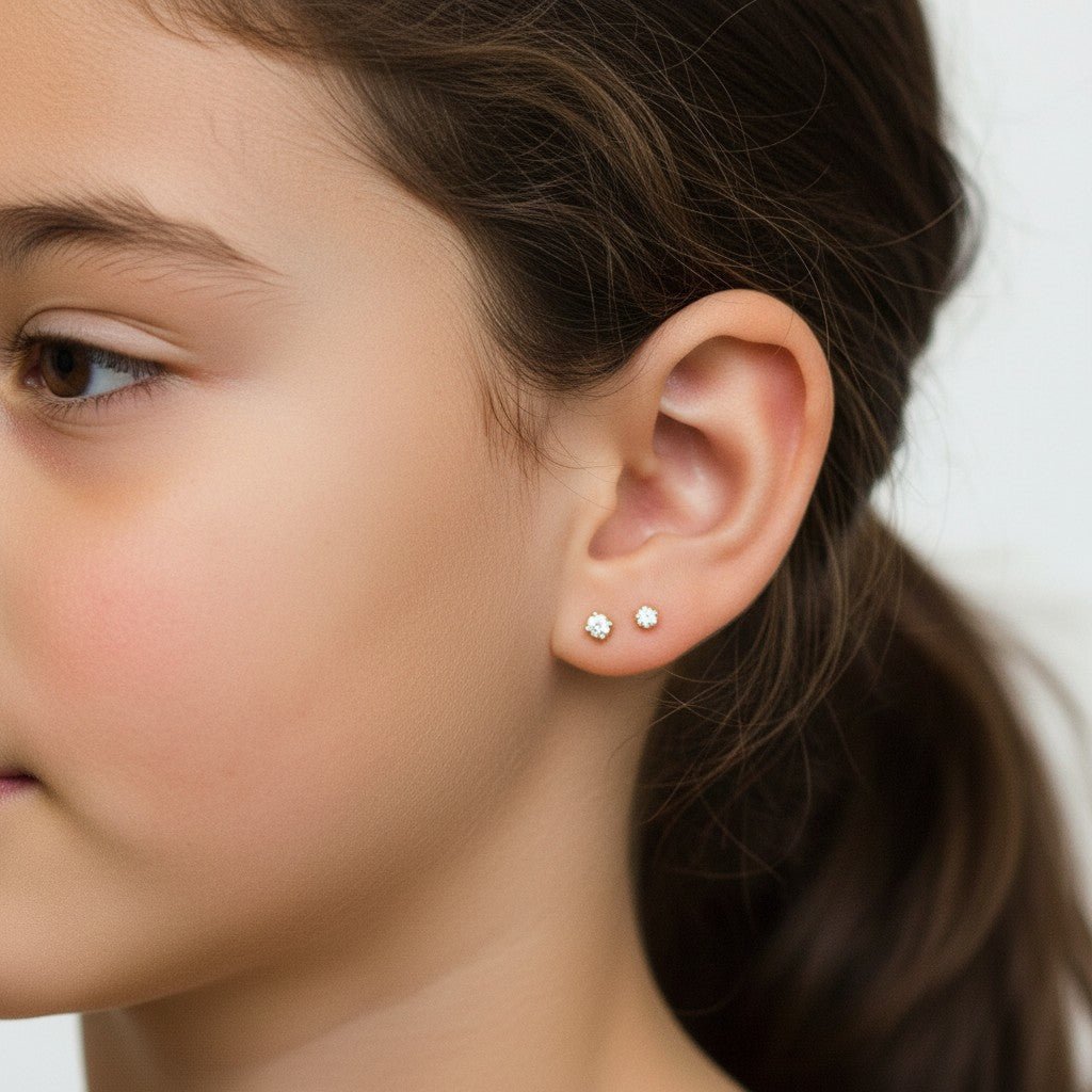 Kids U Pave Solitaire Studs - Lotus Diamond