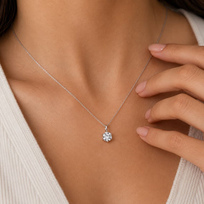 Lab - Grown Diamond S925 Sterling Silver Classic Six - Prong Pendant Necklace - Lotus Diamond