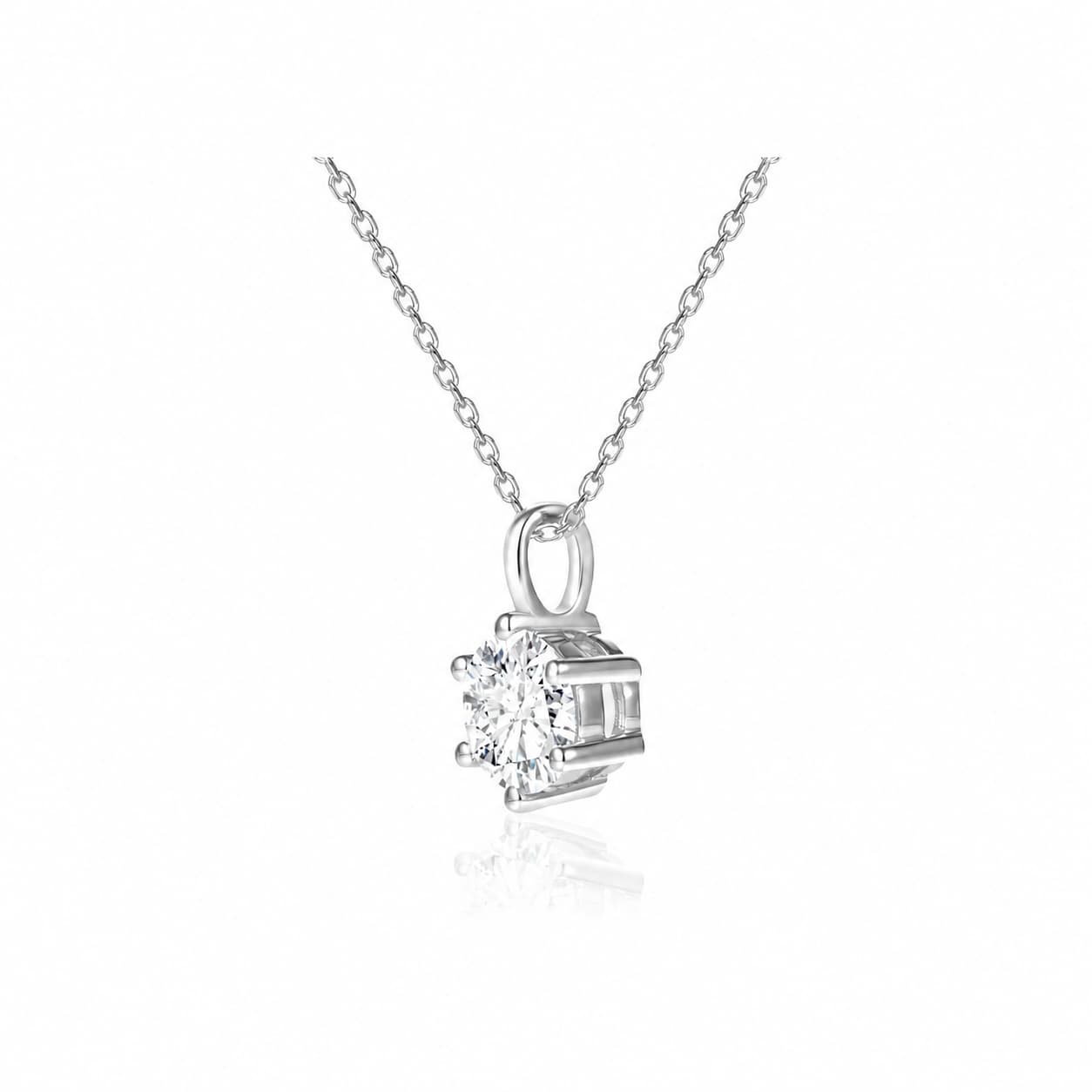 Lab - Grown Diamond S925 Sterling Silver Classic Six - Prong Pendant Necklace - Lotus Diamond