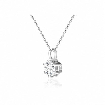 Lab - Grown Diamond S925 Sterling Silver Classic Six - Prong Pendant Necklace - Lotus Diamond