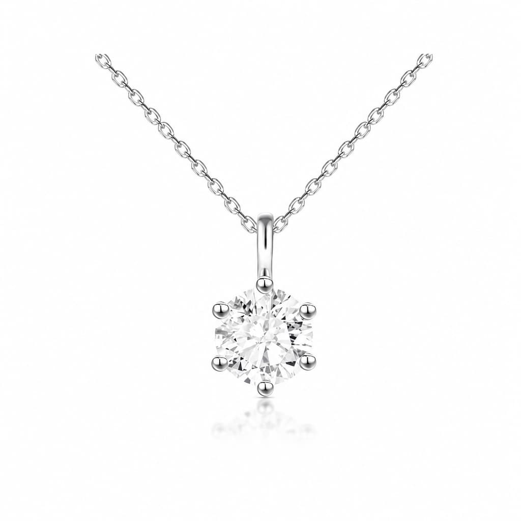 Lab - Grown Diamond S925 Sterling Silver Classic Six - Prong Pendant Necklace - Lotus Diamond
