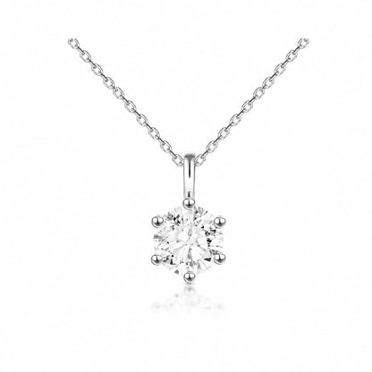 Lab - Grown Diamond S925 Sterling Silver Classic Six - Prong Pendant Necklace - Lotus Diamond