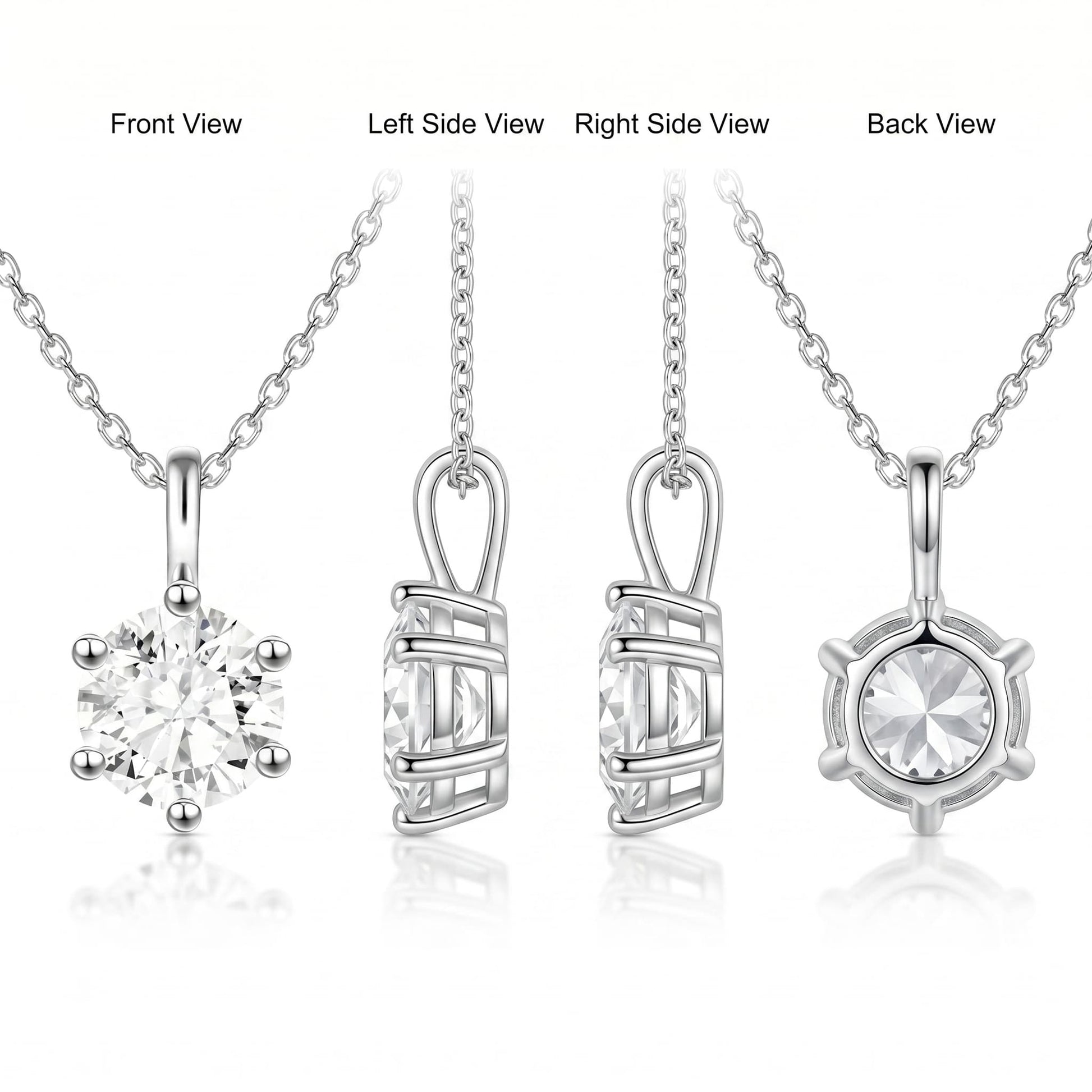 Lab - Grown Diamond S925 Sterling Silver Classic Six - Prong Pendant Necklace - Lotus Diamond