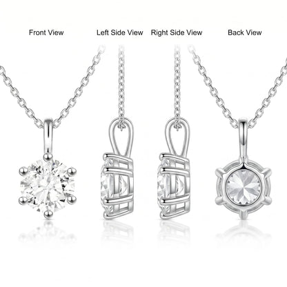 Lab - Grown Diamond S925 Sterling Silver Classic Six - Prong Pendant Necklace - Lotus Diamond