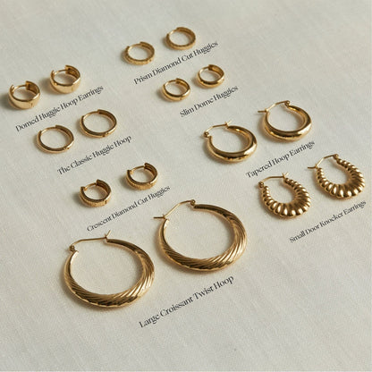 Large Croissant Twist Hoop Earrings - Lotus Diamond