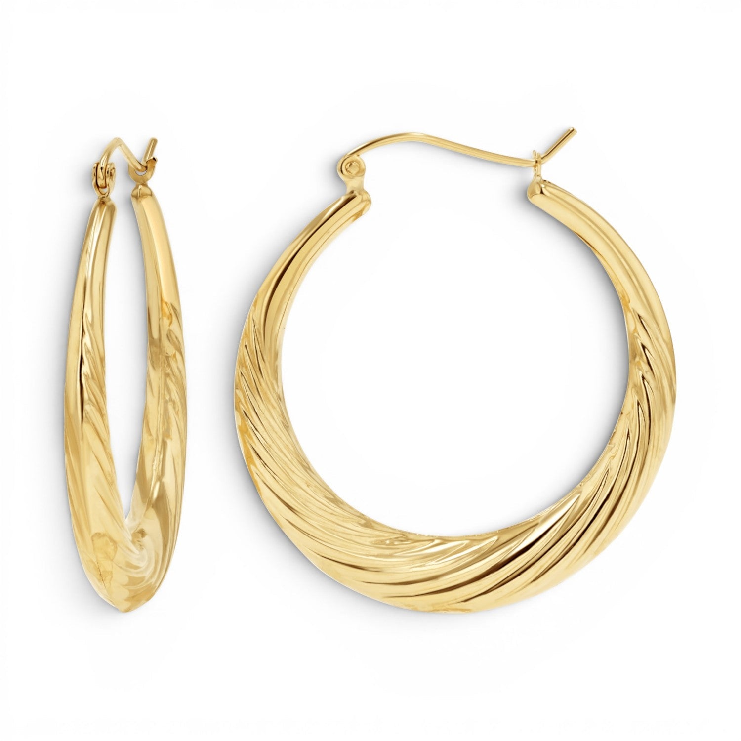 Large Croissant Twist Hoop Earrings - Lotus Diamond