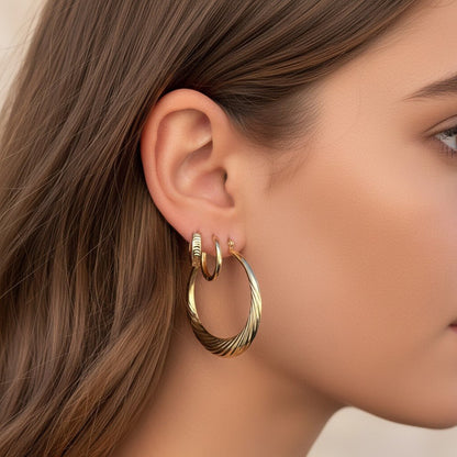 Large Croissant Twist Hoop Earrings - Lotus Diamond