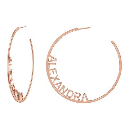 Large Custom Block Name Hoop Earrings - Lotus Diamond