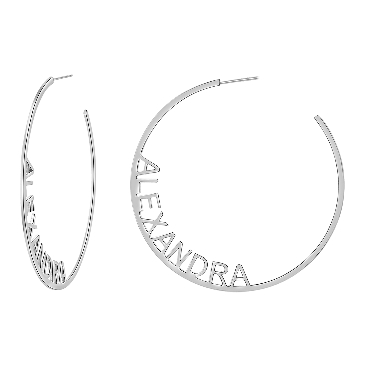 Large Custom Block Name Hoop Earrings - Lotus Diamond