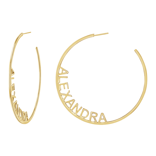 Large Custom Block Name Hoop Earrings - Lotus Diamond