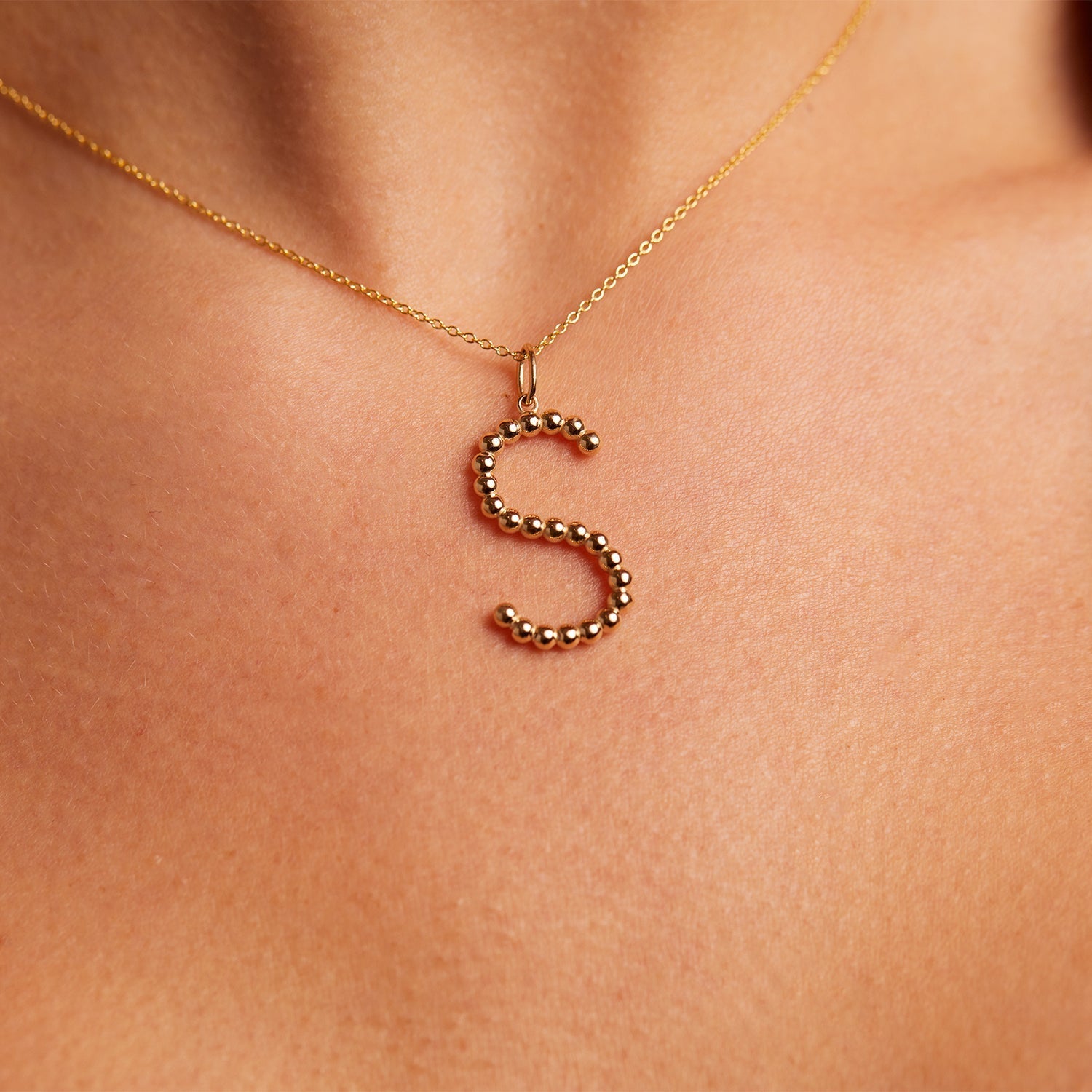Large Gold Bead Letter Charm - Lotus Diamond