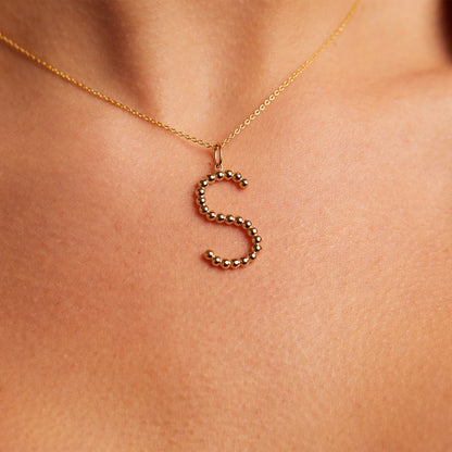 Large Gold Bead Letter Charm - Lotus Diamond
