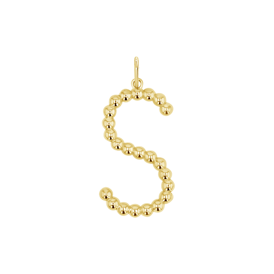 Large Gold Bead Letter Charm - Lotus Diamond