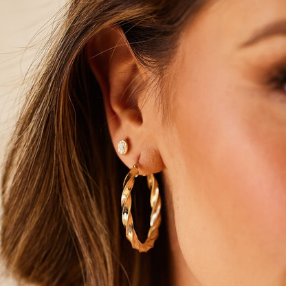 Large Twist Hoop Earrings - Lotus Diamond