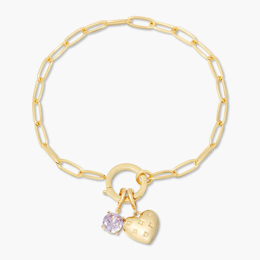 Lillian Birthstone Heart Charm Bracelet - Lotus Diamond