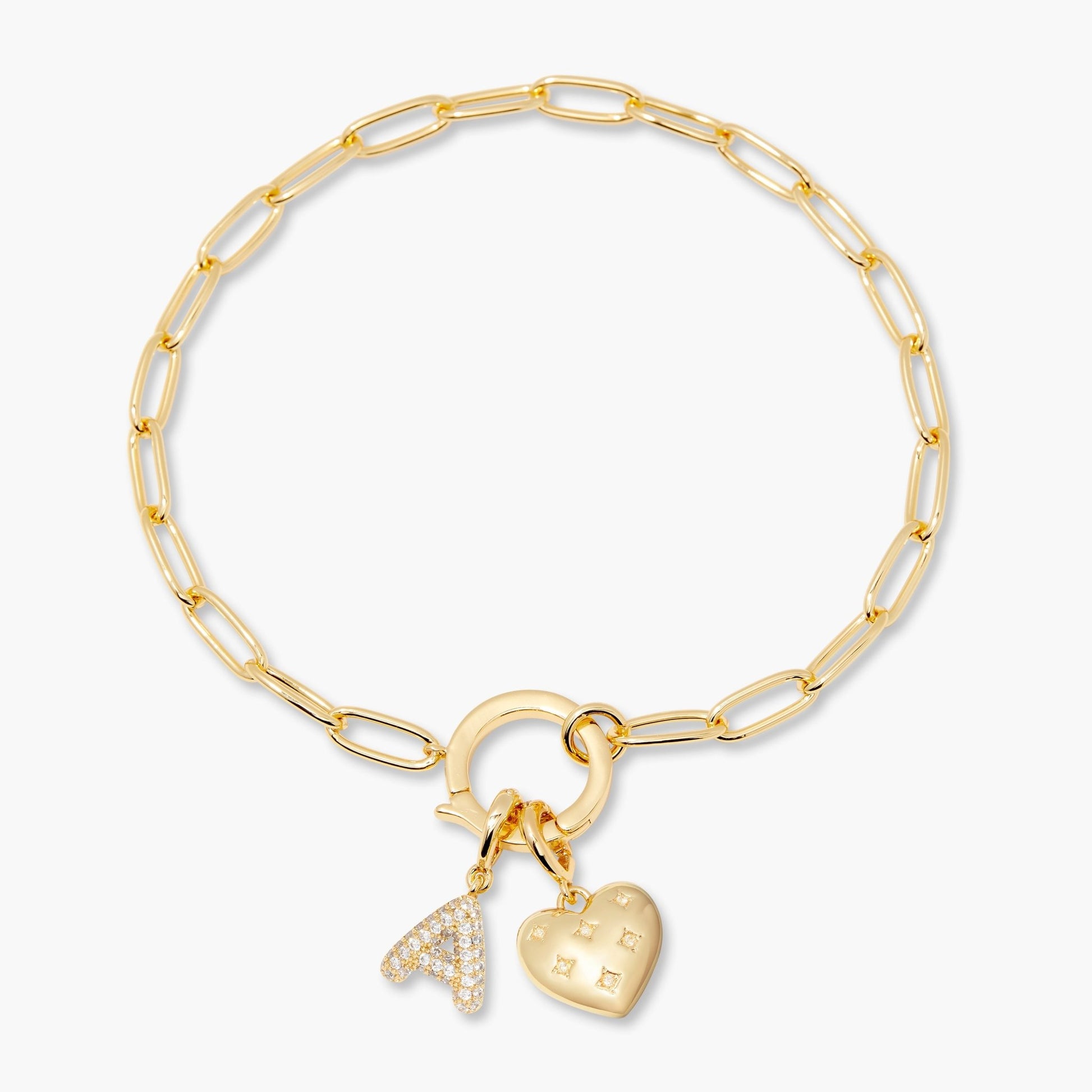 Lillian Initial Heart Charm Bracelet - Lotus Diamond