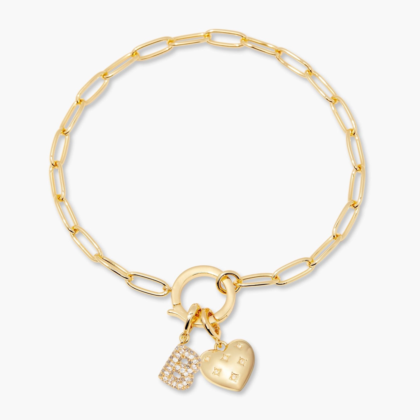 Lillian Initial Heart Charm Bracelet - Lotus Diamond
