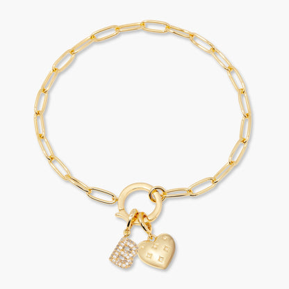 Lillian Initial Heart Charm Bracelet - Lotus Diamond