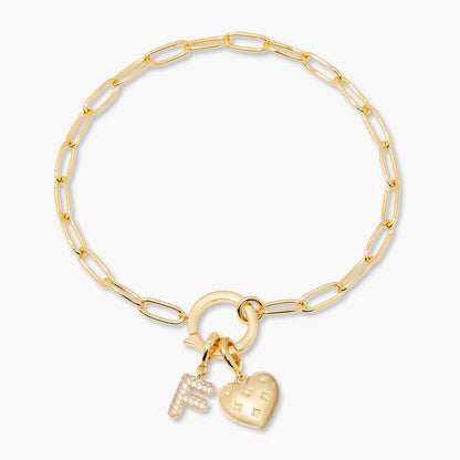 Lillian Initial Heart Charm Bracelet - Lotus Diamond
