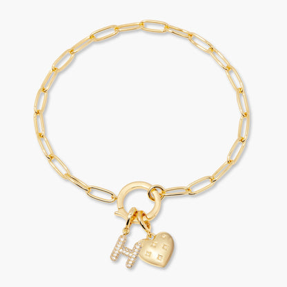 Lillian Initial Heart Charm Bracelet - Lotus Diamond