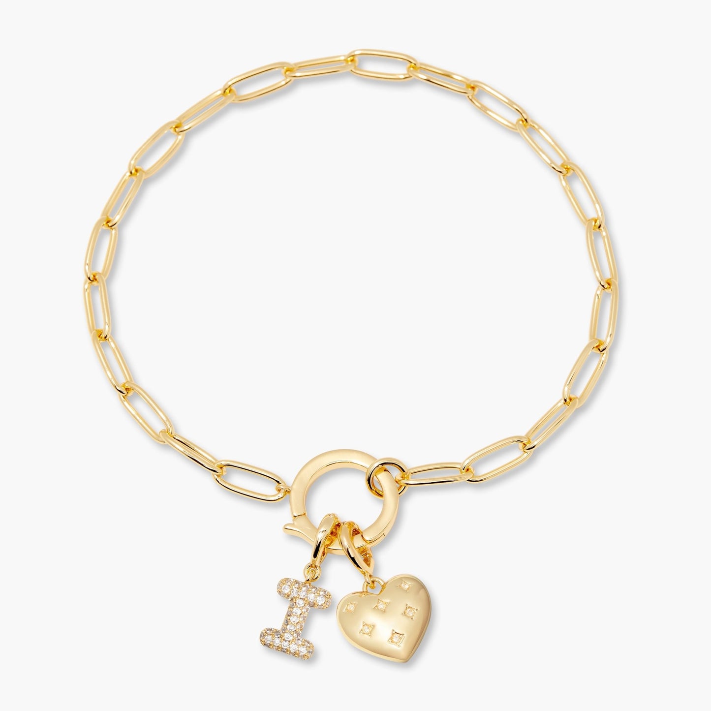 Lillian Initial Heart Charm Bracelet - Lotus Diamond
