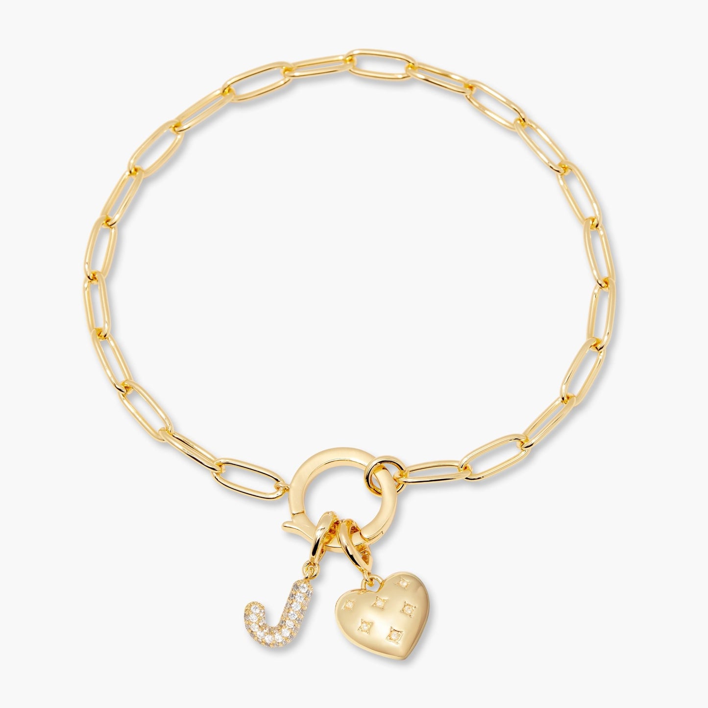 Lillian Initial Heart Charm Bracelet - Lotus Diamond