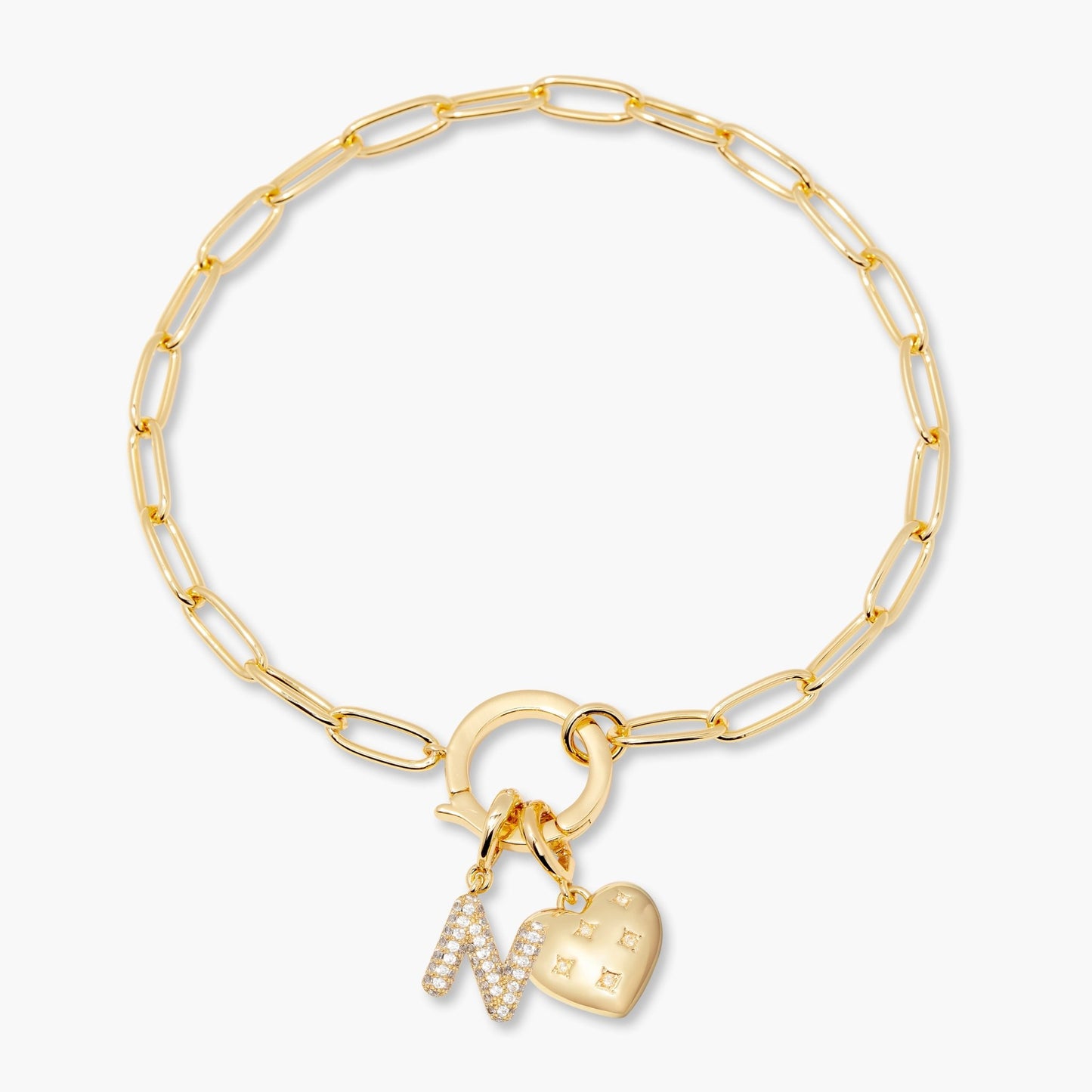 Lillian Initial Heart Charm Bracelet - Lotus Diamond