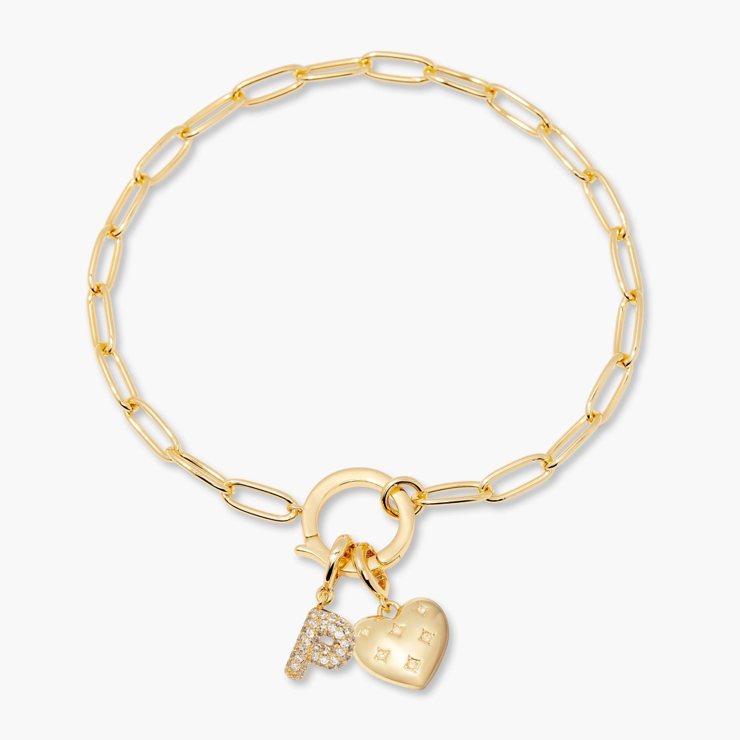 Lillian Initial Heart Charm Bracelet - Lotus Diamond