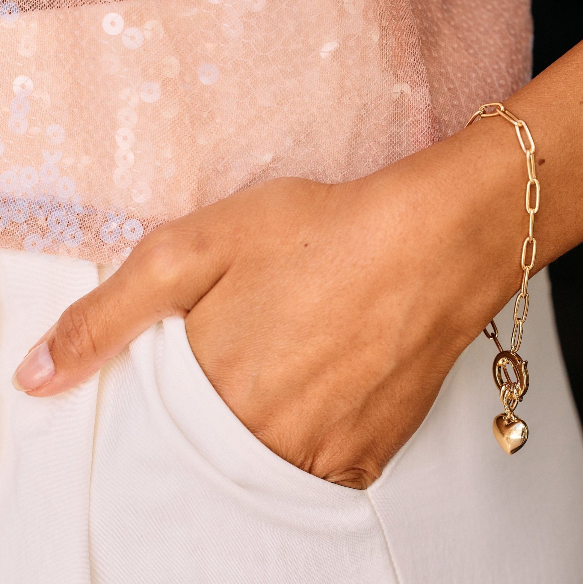 Lillian Initial Heart Charm Bracelet - Lotus Diamond