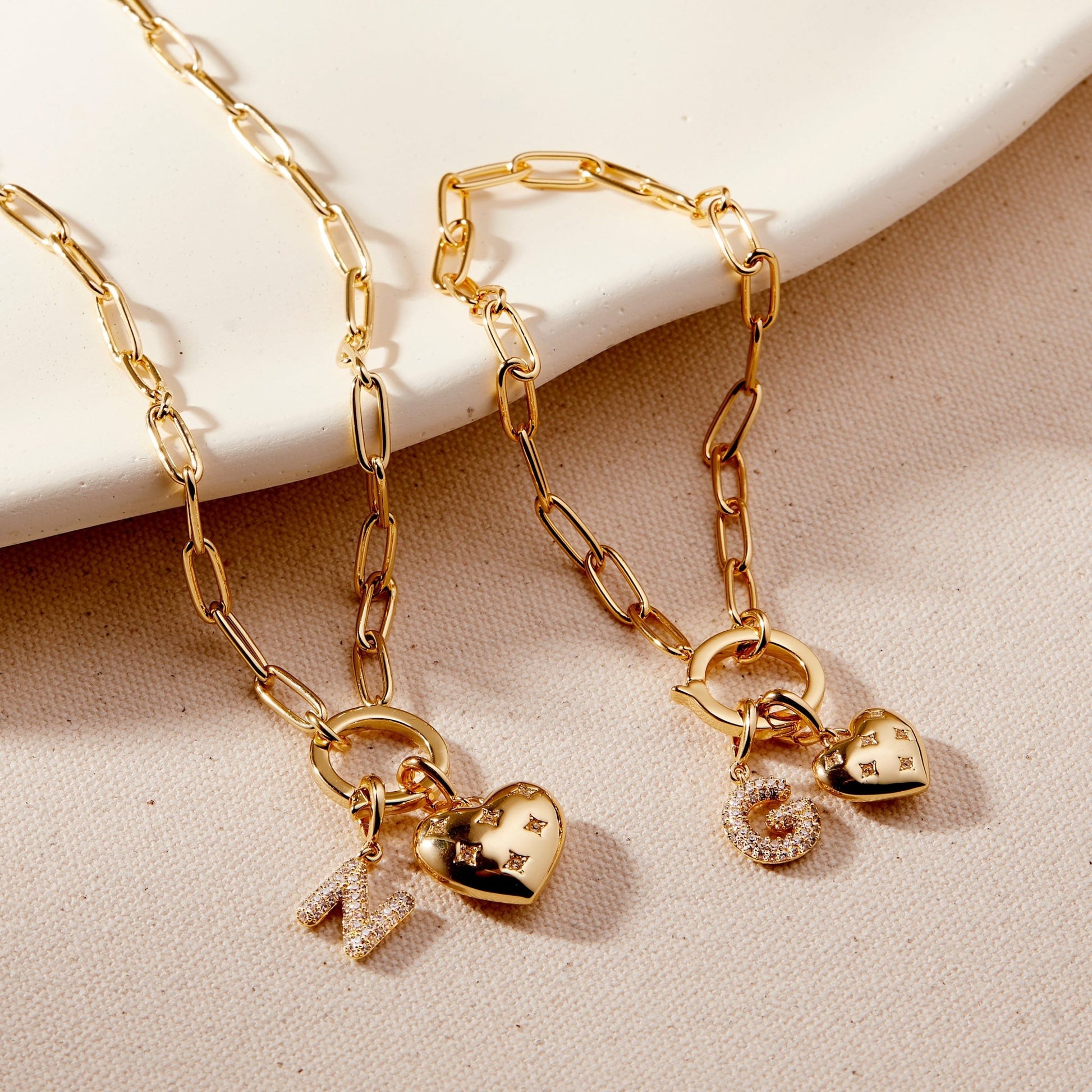 Lillian Initial Heart Charm Bracelet - Lotus Diamond