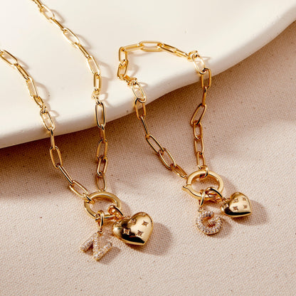 Lillian Initial Heart Charm Bracelet - Lotus Diamond