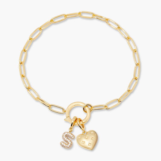 Lillian Initial Heart Charm Bracelet - Lotus Diamond