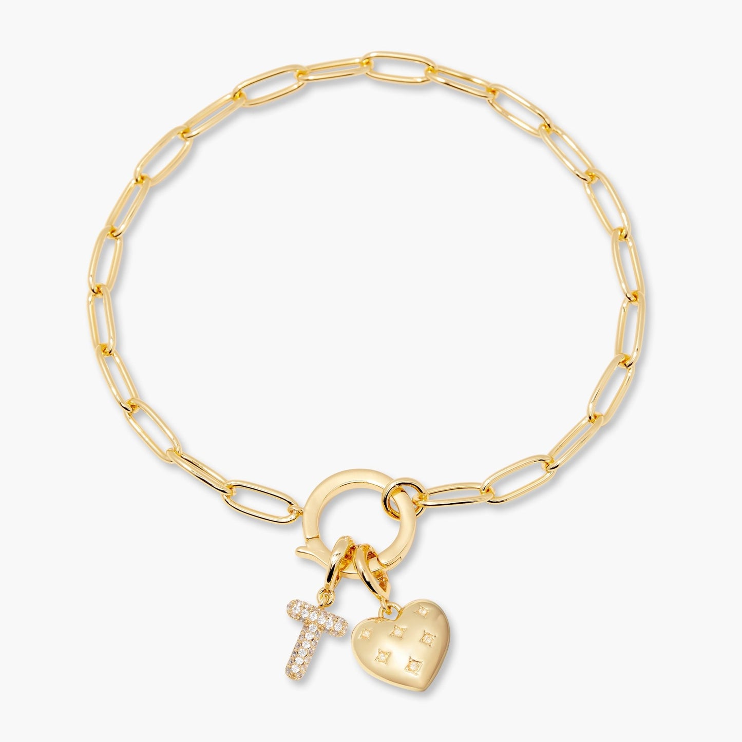 Lillian Initial Heart Charm Bracelet - Lotus Diamond
