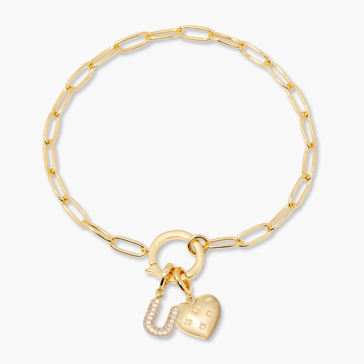 Lillian Initial Heart Charm Bracelet - Lotus Diamond