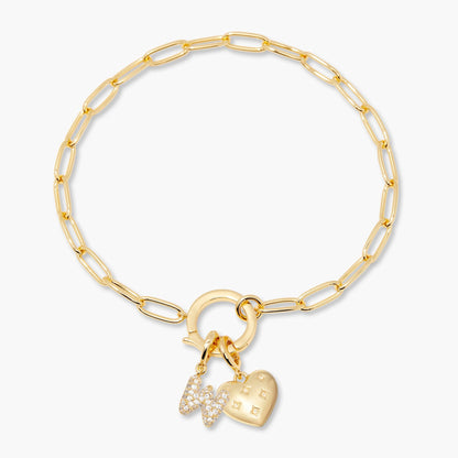 Lillian Initial Heart Charm Bracelet - Lotus Diamond