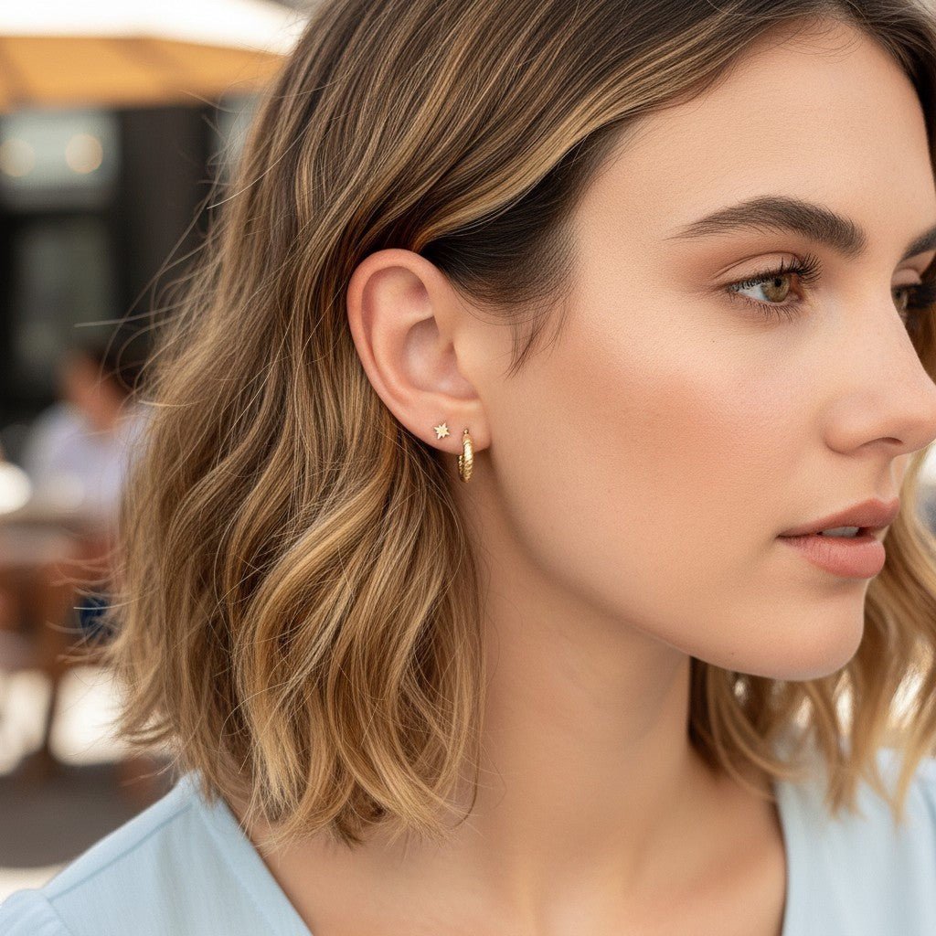 Linea Tapered Hoop Earrings - Lotus Diamond