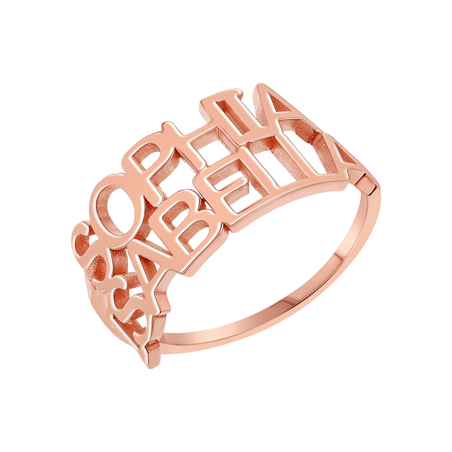 Linear Double Name Ring - Lotus Diamond