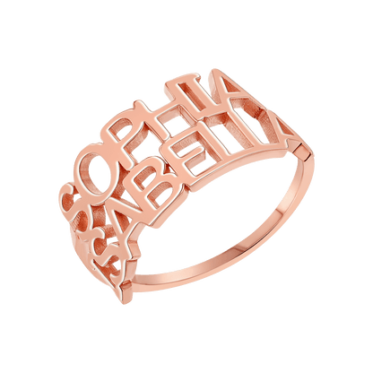 Linear Double Name Ring - Lotus Diamond
