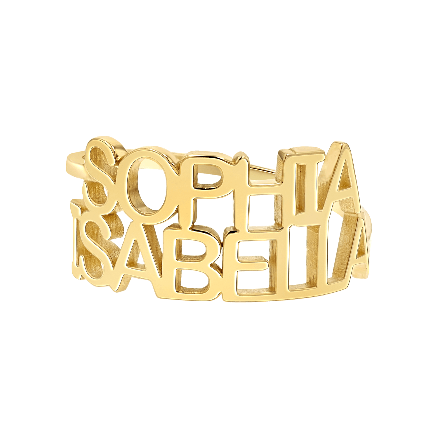 Linear Double Name Ring - Lotus Diamond