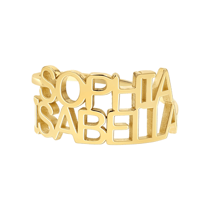Linear Double Name Ring - Lotus Diamond
