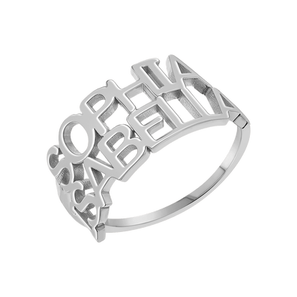 Linear Double Name Ring - Lotus Diamond