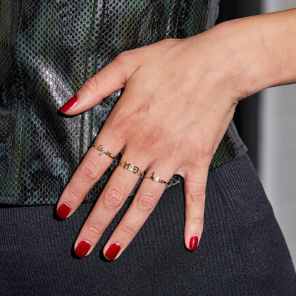 Linear Name Ring - Lotus Diamond