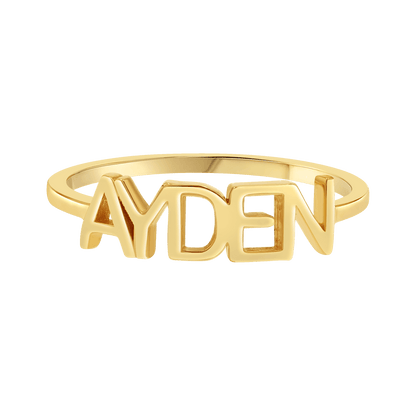 Linear Name Ring - Lotus Diamond