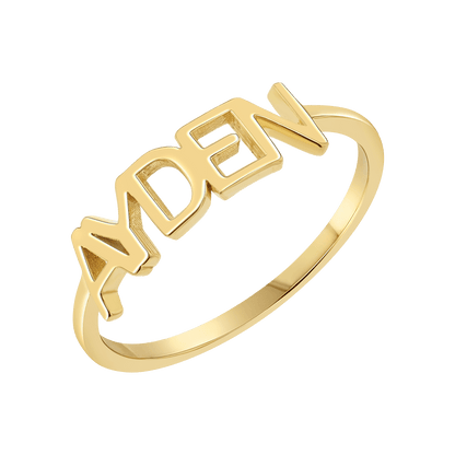 Linear Name Ring - Lotus Diamond