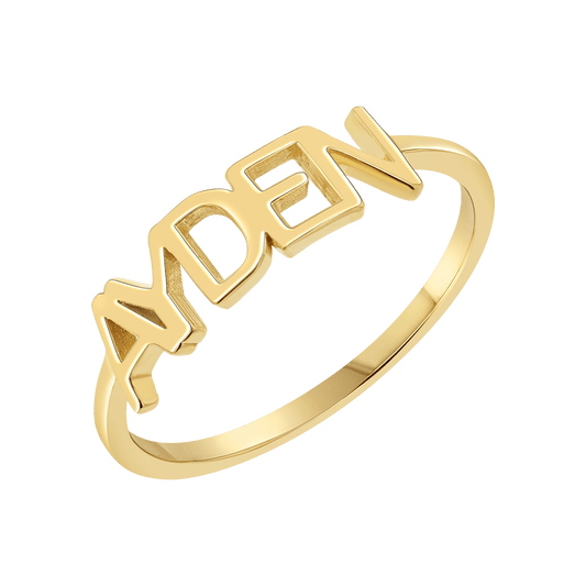 Linear Name Ring - Lotus Diamond