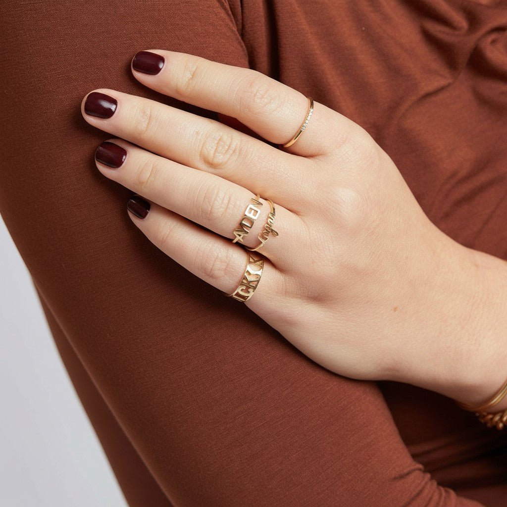 Linear Name Ring - Lotus Diamond
