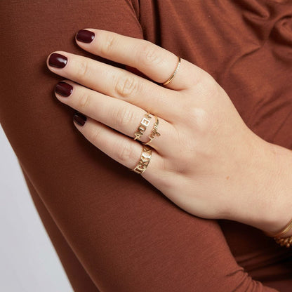 Linear Name Ring - Lotus Diamond
