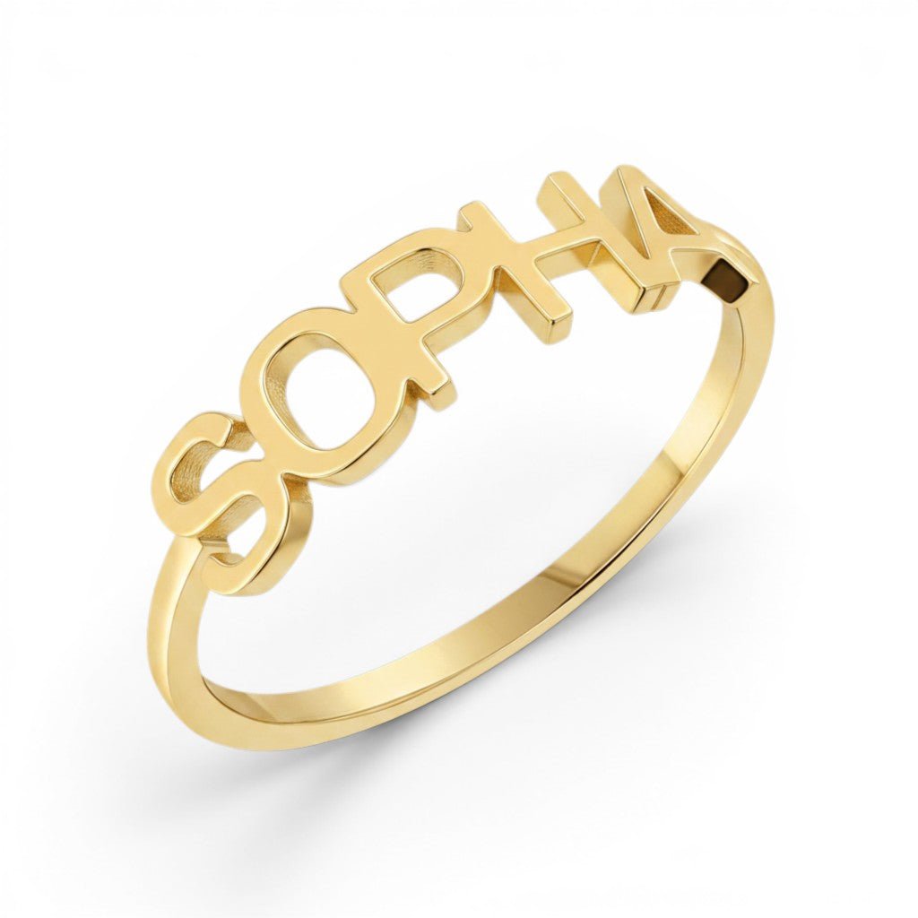 Linear Name Ring - Lotus Diamond