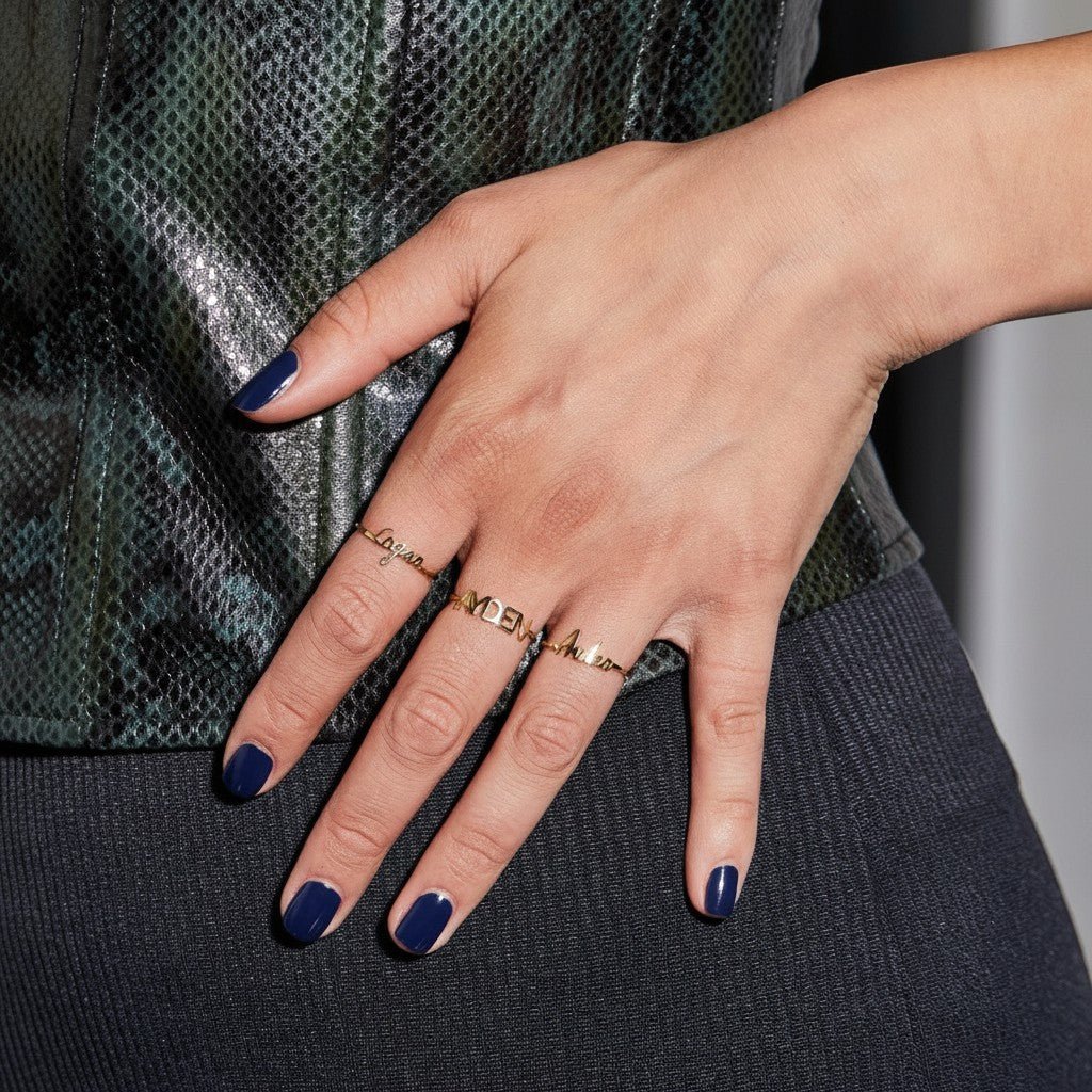 Linear Name Ring - Lotus Diamond